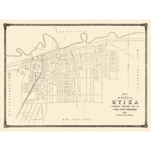 Historic City Map - Utica New York - Francis 1875 - Vintage Wall Art