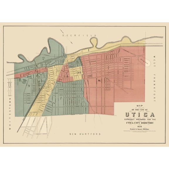 Historic City Map - Utica New York - Francis 1876 - Vintage Wall Art