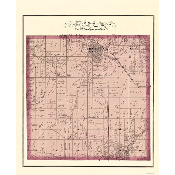 Historic City Map - Virginia Illinois - Brink 1874 - 23 x 28.03 - Vintage Wall Art