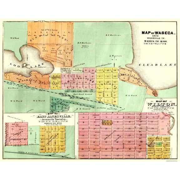 Historic City Map - Waseca Wilton East Janesville Minnesota - Andreas 1874 - Vintage Wall Art