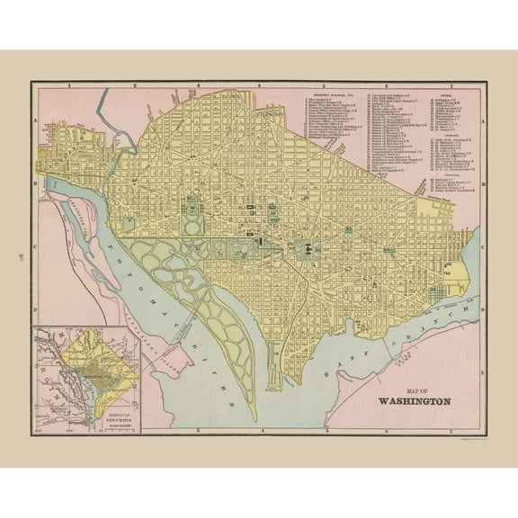 Historic City Map - Washington DC - Cram 1892 - 28.49 x 23 - Vintage Wall Art