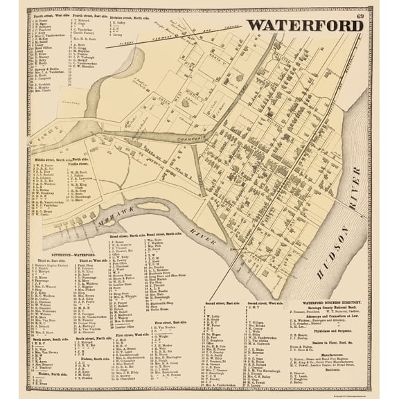 Historic City Map - Waterford New York - Stone 1866 - 23 x 25.39 - Vintage Wall Art