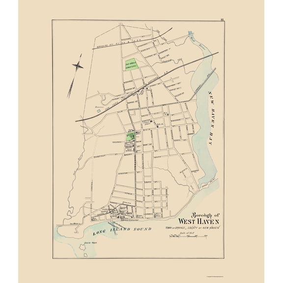 Historic City Map - West Haven Connecticut - Hurd 1893 - 23 x 26.44 - Vintage Wall Art