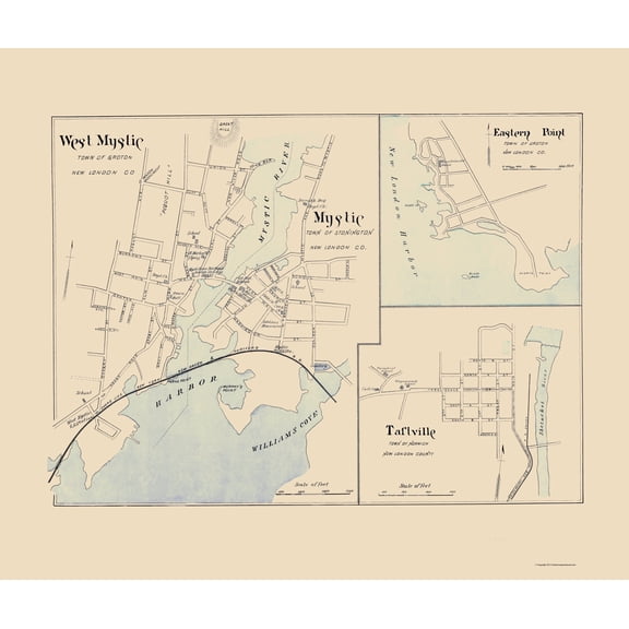 Historic City Map - West Mystic Connecticut - Hurd 1893 - 23 x 27.18 - Vintage Wall Art
