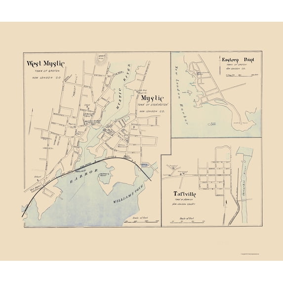 Historic City Map - West Mystic Connecticut - Hurd 1893 - Vintage Wall Art
