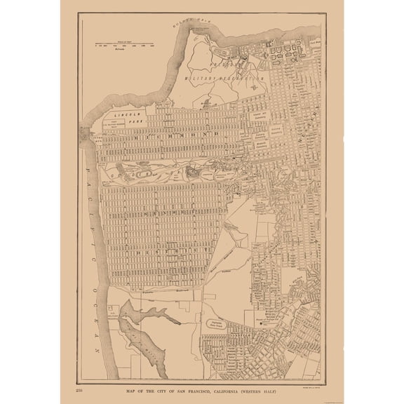 Historic City Map - West San Francisco California - Reynold 1921 - Vintage Wall Art