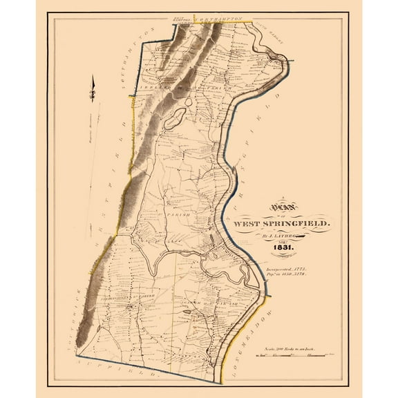 Historic City Map - West Springfield Massachusetts - Lathrop 1831 - Vintage Wall Art