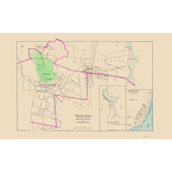 Historic City Map - Westville Connecticut - Hurd 1893 - Vintage Wall Art