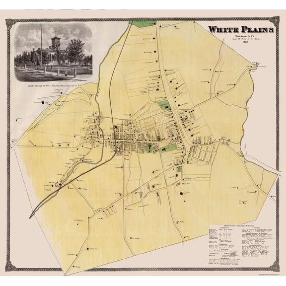 Historic City Map - White Plains New York - Bien 1893 - 24.63 x 23 - Vintage Wall Art