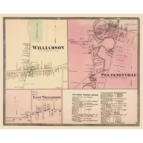 Historic City Map - Williamson Pulteneyville New York - Beers 1874 - Vintage Wall Art