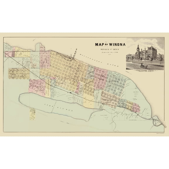 Historic City Map - Winona Minnesota - Andreas 1874 - Vintage Wall Art
