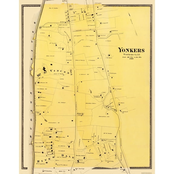 Historic City Map - Yonkers Central New York - Beers 1868 - 23 x 29.38 - Vintage Wall Art