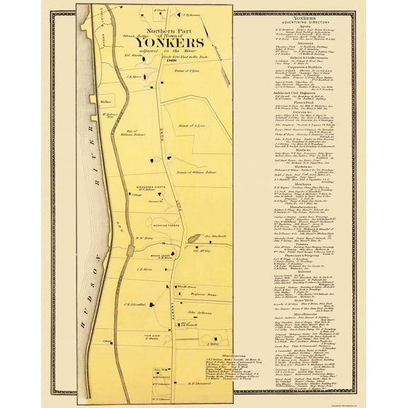 Historic City Map - Yonkers Northern New York - Beers 1868 - Vintage Wall Art