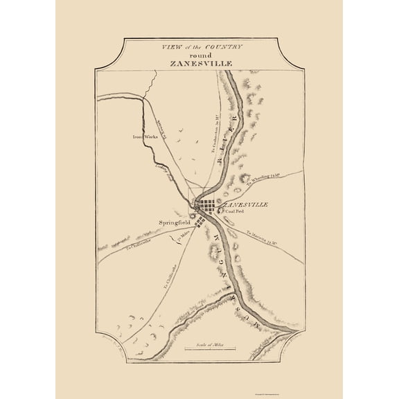 Historic City Map - Zanesville Ohio - Melish 1812 - Vintage Wall Art