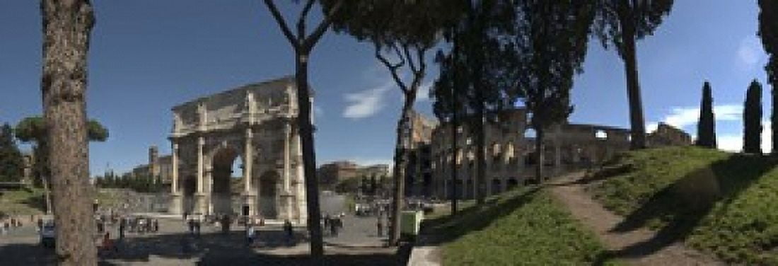 Historic Coliseum and Arch of Constantine Rome Lazio Italy Canvas Art - Panoramic Images (18 x 7)