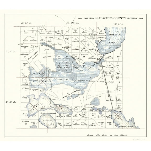 Historic County Map - Alachua County Florida - 1890 - 26.31 x 23 - Vintage Wall Art