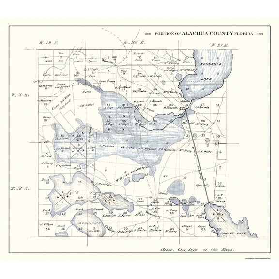 Historic County Map - Alachua County Florida - 1890 - Vintage Wall Art