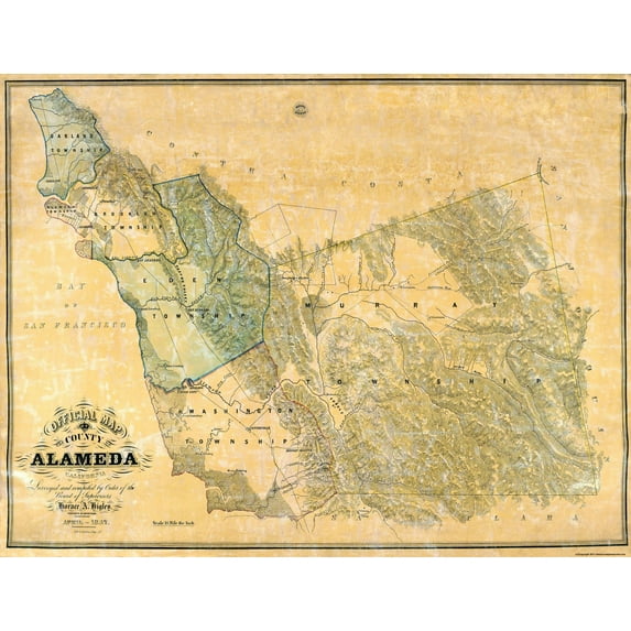 Historic County Map - Alameda County California - Higley 1857 - 30 x 23 - Vintage Wall Art