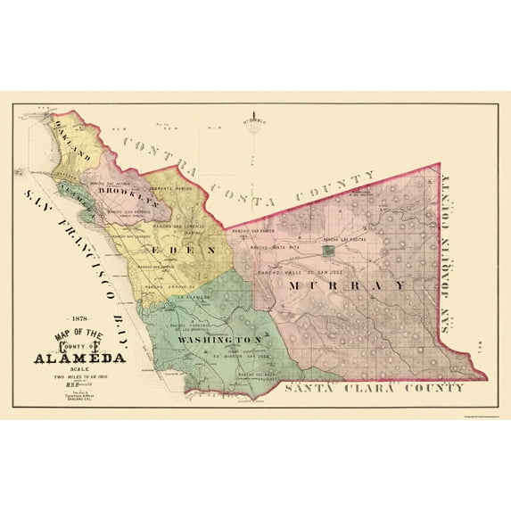 Historic County Map - Alameda County California - Thompson 1878 - 35.69 x 23 - Vintage Wall Art