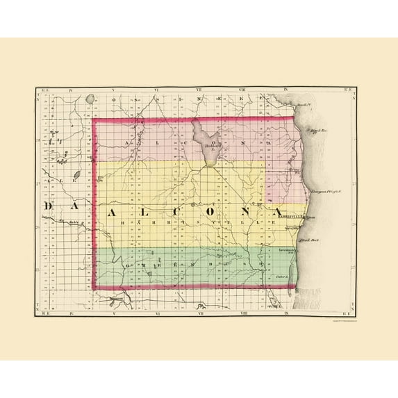 Historic County Map - Alcona County Michigan - Walling 1873 - Vintage Wall Art