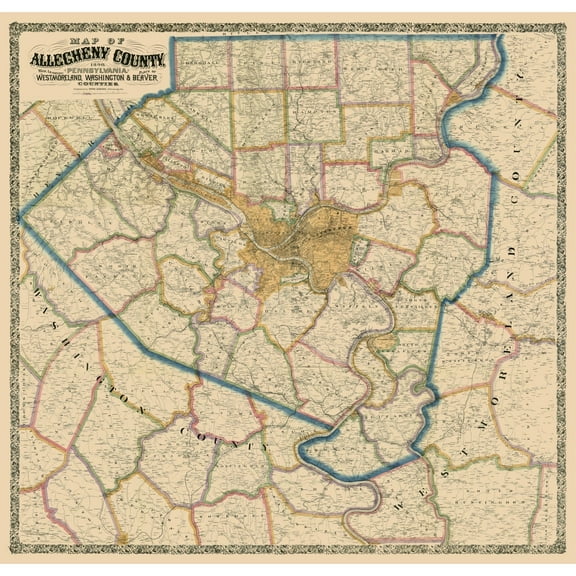 Historic County Map - Alleghany County Pennsylvania - Krebs 1890 - 24.01 x 23 - Vintage Wall Art