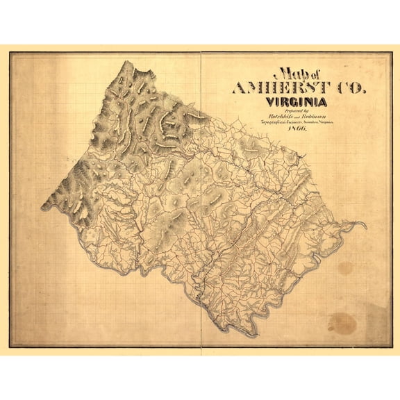 Historic County Map - Amherst County Virginia - Hotchkiss 1866 - Vintage Wall Art