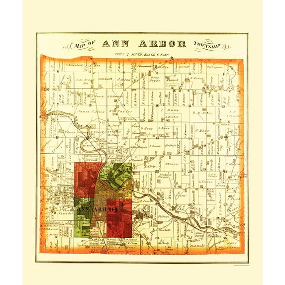 Historic County Map - Ann Arbor County Michigan - Everts 1874 - Vintage Wall Art
