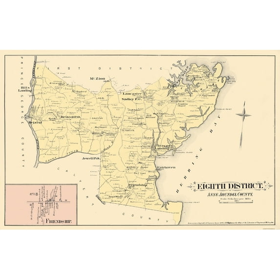 Historic County Map - Anne Arundel Eighth District Maryland - Hopkins 1878 - Vintage Wall Art