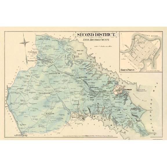 Historic County Map- Anne Arundel  Second District Maryland - Hopkins 1878 - Vintage Wall Art