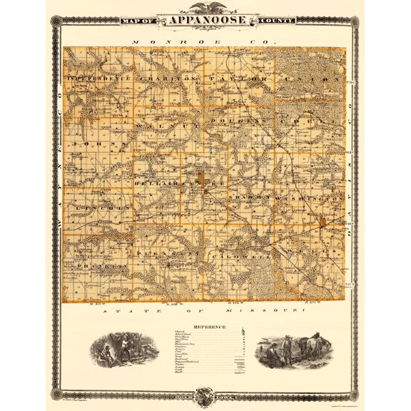 Historic County Map - Appanoose County Iowa - Andreas 1875 - Vintage Wall Art