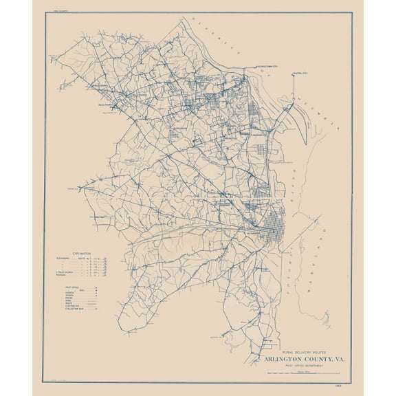 Historic County Map - Arlington County Virginia - 1920 - Vintage Wall Art