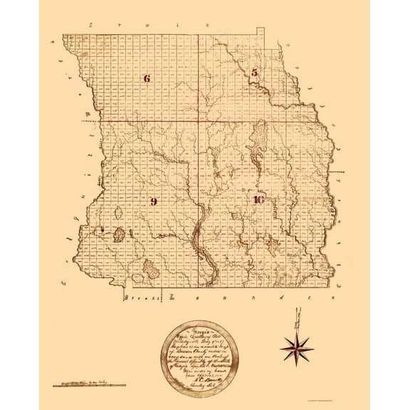 Historic County Map - Berrien County Georgia - Green 1868 - Vintage Wall Art