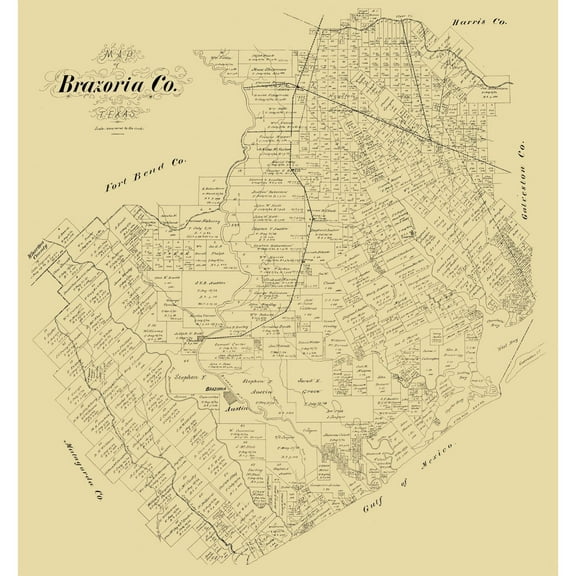 Historic County Map - Brazoria County Texas - General Land Office 1879 - 23 x 24.52 - Vintage Wall Art
