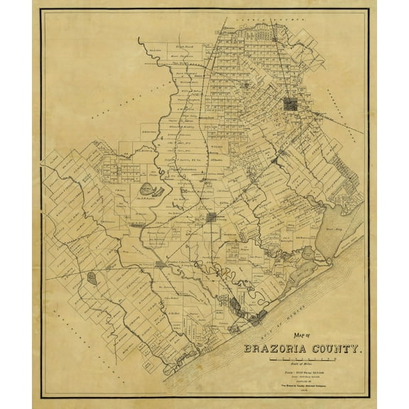 Historic County Map - Brazoria County Texas - General Land Office 1918 - 23 x 27.20 - Vintage Wall Art