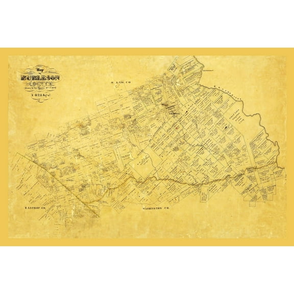 Historic County Map - Burleson County Texas - Martin 1856 - 34.04 x 23 - Vintage Wall Art