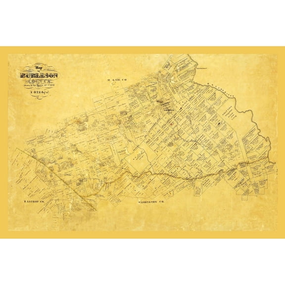 Historic County Map - Burleson County Texas - Martin 1856 - Vintage Wall Art