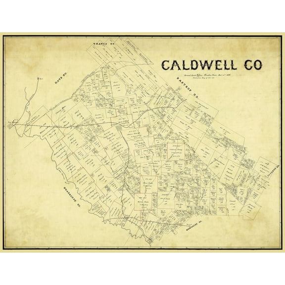 Historic County Map - Caldwell County Texas - General Land Office 1896 - 29.74 x 23 - Vintage Wall Art