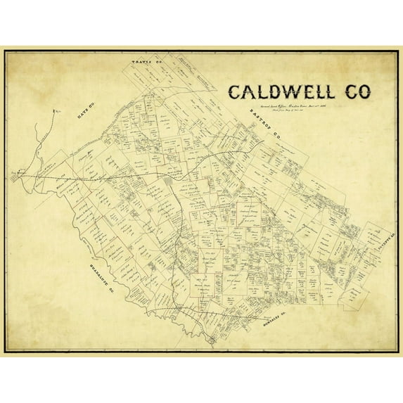 Historic County Map - Caldwell County Texas - General Land Office 1896 - 29.74 x 23 - Vintage Wall Art