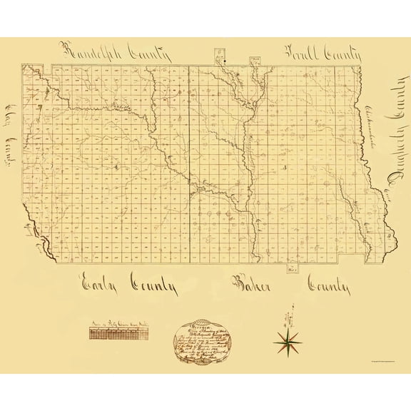 Historic County Map- Calhoun County Georgia - Secretary of State 1866 - Vintage Wall Art