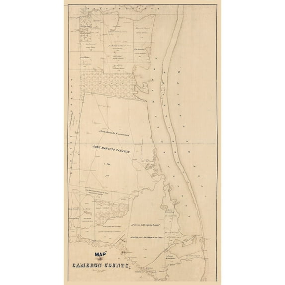 Historic County Map - Cameron County Texas - General Land Office 1895 - 23 x 41.60 - Vintage Wall Art