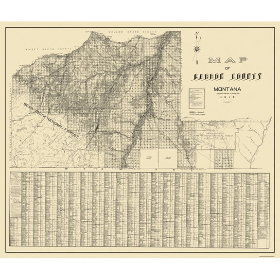 Historic County Map - Carbon County Montana - Gibson 1912 - 27.19 x 23 - Vintage Wall Art