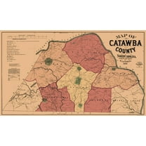 Historic County Map - Catawba County North Carolina - Yoder 1886 - 23 x 39.03 - Vintage Wall Art