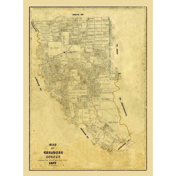 Historic County Map - Cherokee County Texas - Arlitt 1877 - Vintage Wall Art