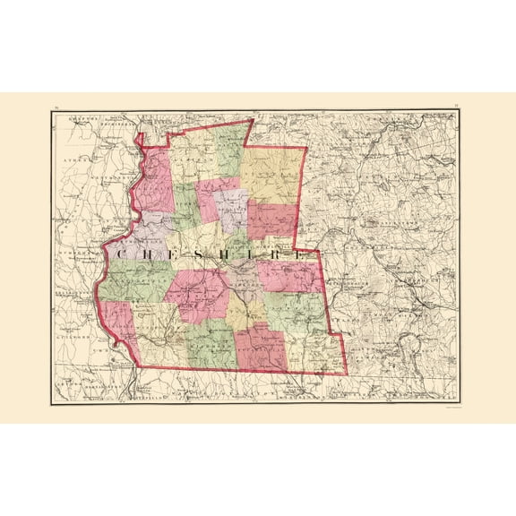 Historic County Map - Cheshire County New Hampshire - Walling 1877 - Vintage Wall Art