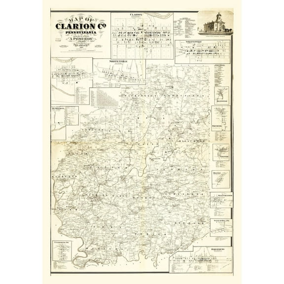 Historic County Map - Clarion County Pennsylvania - Pomeroy 1865 - 23 x 32.80 - Vintage Wall Art