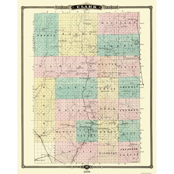 Historic County Map - Clark County Wisconsin - Snyder 1878 - Vintage Wall Art