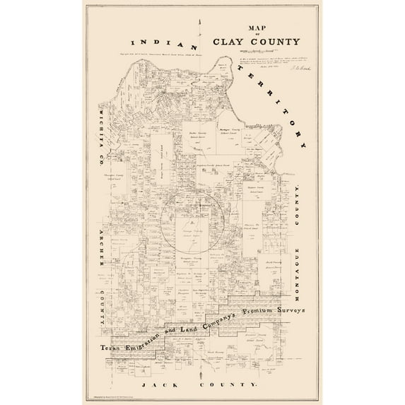 Historic County Map - Clay County Texas - Walsh 1880 - Vintage Wall Art
