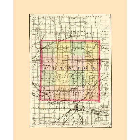 Historic County Map - Clinton County Michigan - Walling 1873 - 23 x 28.30 - Vintage Wall Art