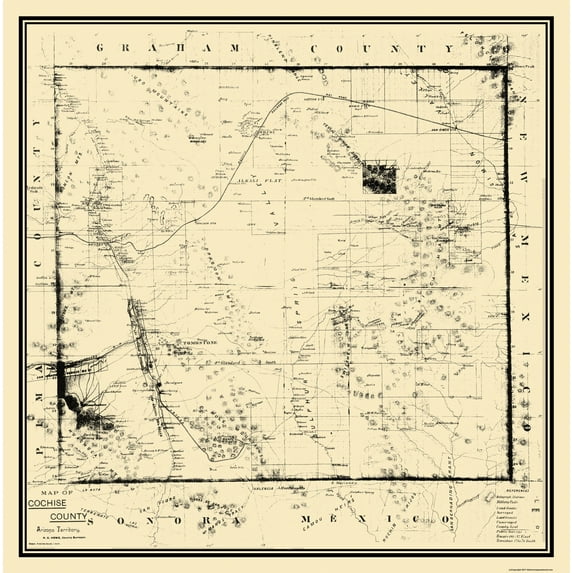 Historic County Map - Cochise County Arizona - Howe 1890 - 23 x 23.19 - Vintage Wall Art