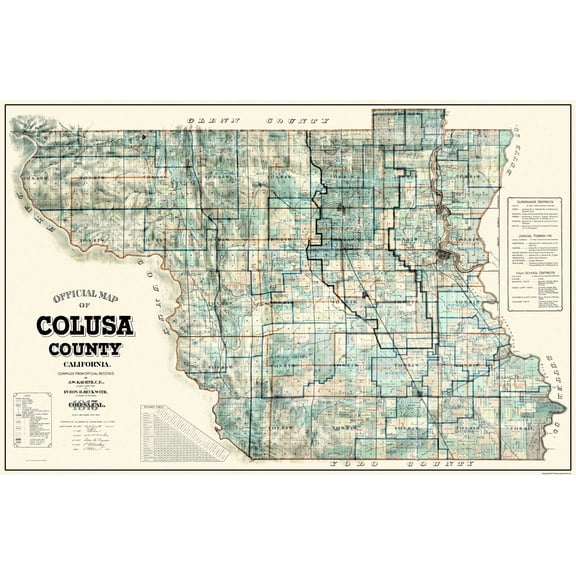 Historic County Map - Colusa County California - Kaerth 1915 - 35.31 x 23 - Vintage Wall Art
